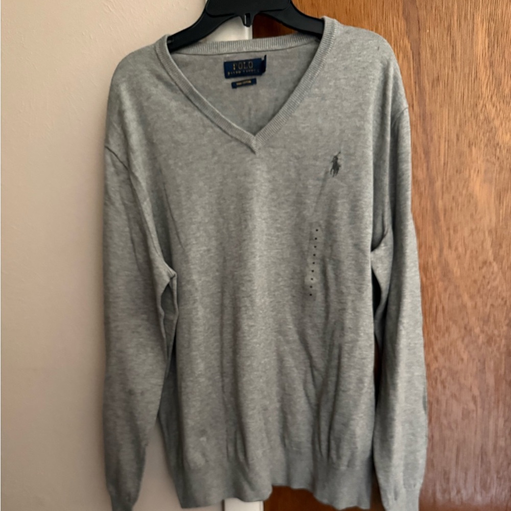 Polo by Ralph Lauren Light Gray V-Neck Cotton Sweater